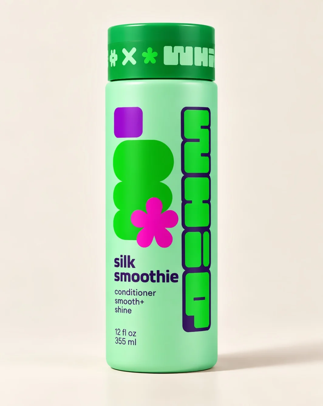 silk smoothie, a mint bottle with a green stack and a pink asterisk